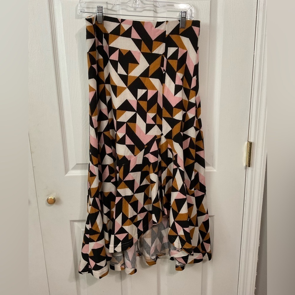 Anthropologie Asymmetrical Skirt in Pink, Brown, and Black